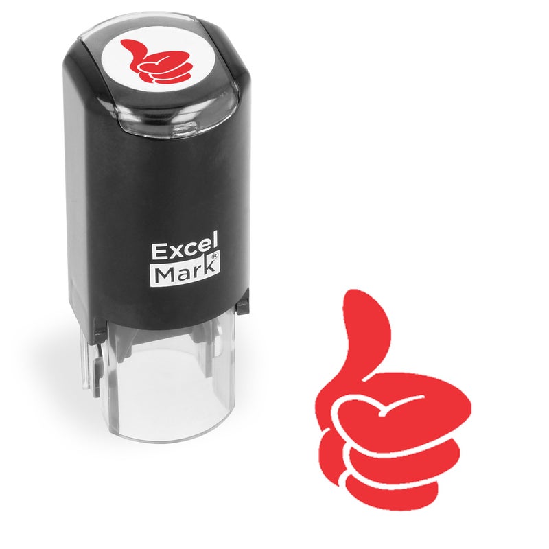 ExcelMark Round Teacher Stamp - Thumbs UP (Solid) - RED Ink - Image 1